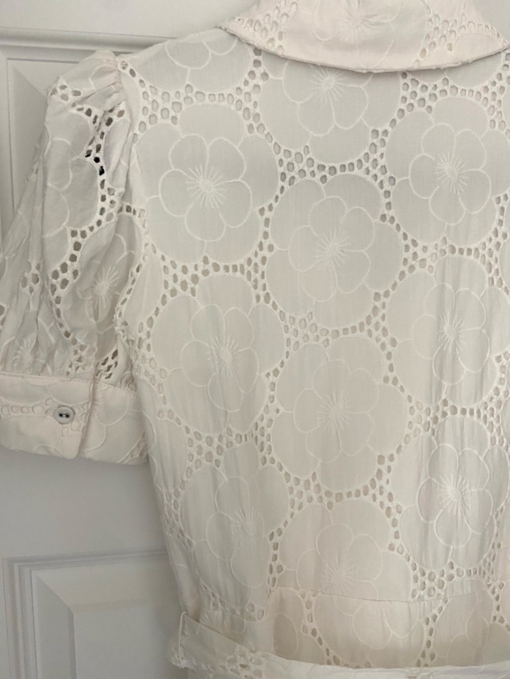 Rachel Parcell White Floral Eyelet Puff Sleeve Midi Dress - Size S - Picture 7 of 14